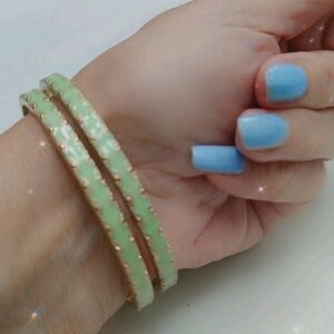 Pastel Green Stones Bangle Bracelets - Set Of 2 Matching Unknown Brand/Age